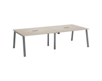 Mesa de reunión Ecla roble gris con extensión An 280 x Fon 126 cm patas metal