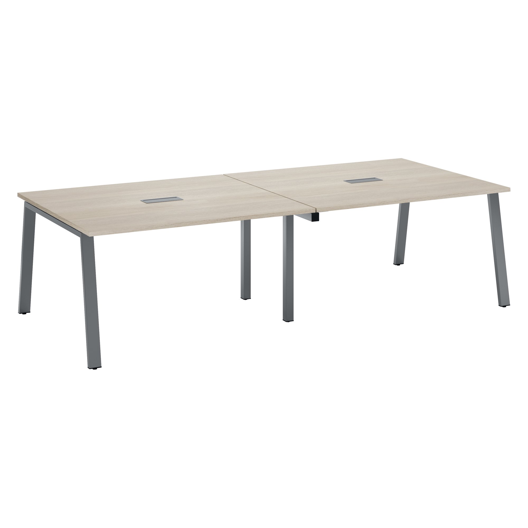 Moduleerbare vergadertafel met uitbreiding ECLA L 280 x D 126 cm top in grijze eik en metalen onderstel