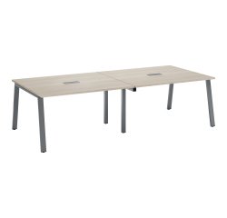 Konferenztisch modulierbar mit Erweiterung ECLA L 280 x T 126 cm, Platte in grauem Eichenholz, Untergestell aus Metall