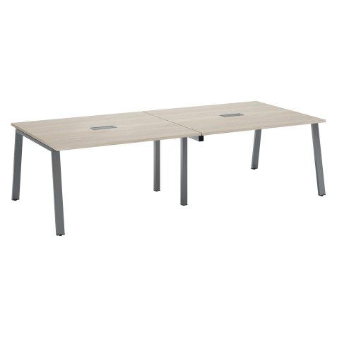 Moduleerbare vergadertafel met uitbreiding ECLA L 280 x D 126 cm top in grijze eik en metalen onderstel