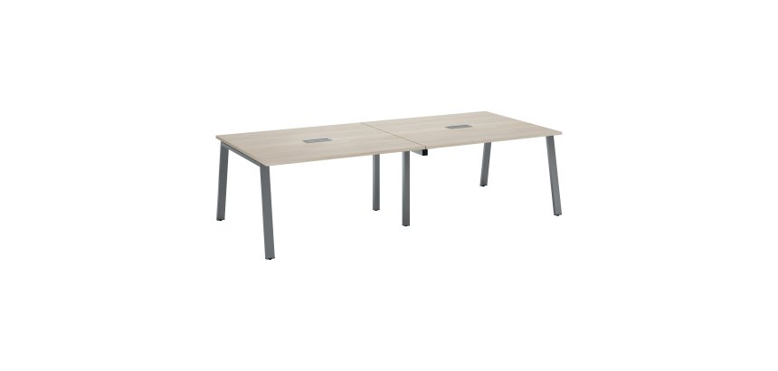 Mesa de reunión Ecla roble gris con extensión An 280 x Fon 126 cm patas metal