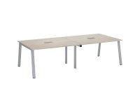 Mesa de reunión Ecla roble gris con extensión An 280 x Fon 126 cm patas metal