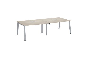 Table de réunion modulable avec extension ECLA L 280 x P 126 cm plateau chêne gris piétement métal