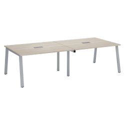 Table de réunion modulable avec extension ECLA L 280 x P 126 cm plateau chêne gris piétement métal