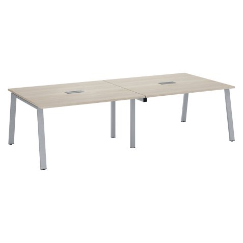 Moduleerbare vergadertafel met uitbreiding ECLA L 280 x D 126 cm top in grijze eik en metalen onderstel