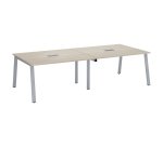 Table de réunion modulable avec extension ECLA L 280 x P 126 cm plateau chêne gris piétement métal