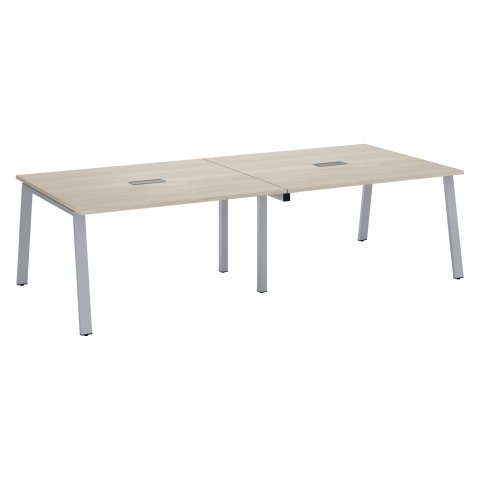 Mesa de reunión Ecla roble gris con extensión An 280 x Fon 126 cm patas metal aluminio