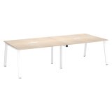 Vergadertafel moduleerbaar met uitbreiding ECLA L 280 x D 126 cm top in lichte eik onderstel metaal