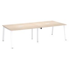 Vergadertafel moduleerbaar met uitbreiding ECLA L 280 x D 126 cm top in lichte eik onderstel metaal