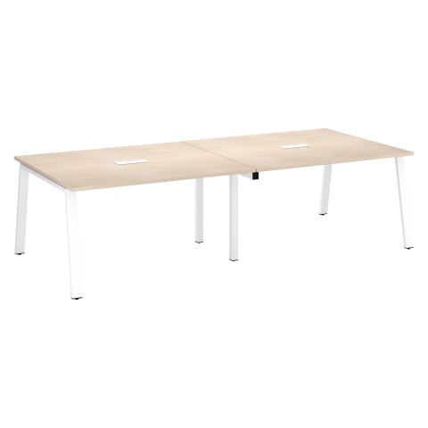 Mesa de reunión Ecla roble claro con extensión An 280 x Fon 126 cm patas metal blanco
