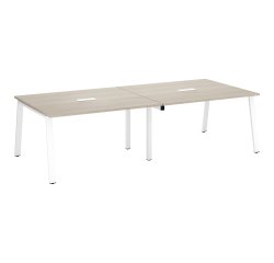 Konferenztisch modulierbar mit Erweiterung ECLA L 280 x T 126 cm, Platte in grauem Eichenholz, Untergestell aus Metall