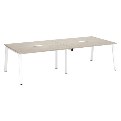 Mesa de reunión Ecla roble gris con extensión An 280 x Fon 126 cm patas metal blanco