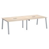 Vergadertafel moduleerbaar met uitbreiding ECLA L 280 x D 126 cm top in lichte eik onderstel metaal