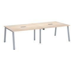 Table de réunion modulable avec extension ECLA L 280 x P 126 cm plateau chêne clair piétement métal