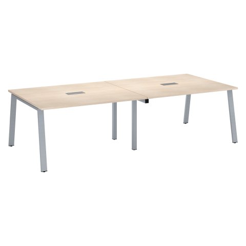 Mesa de reunión Ecla roble claro con extensión An 280 x Fon 126 cm patas metal aluminio