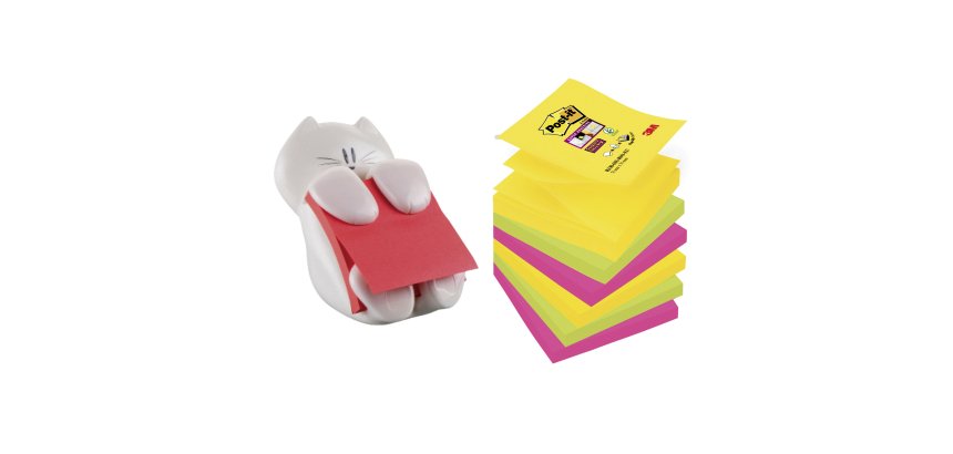 Pack de 3 paquetes de 6 blocs Z-Notas Rio Post-it Super Stiky + Dispensador Gatito GRATIS 