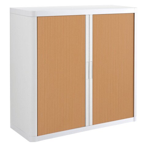 Armario de oficina poliestireno desmontable Easy Office Alt. 104 x An.110 cm Blanco Puerta persiana Haya