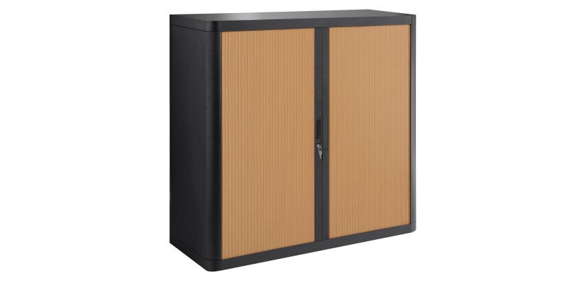 Schrank niedrig H 104 x B 110 cm mit Easy Office-Vorhängen, Plastikkorpus, Metallkonstruktion