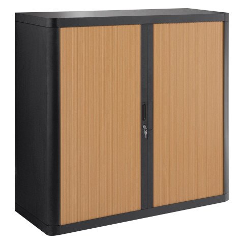 Armario de oficina poliestireno desmontable Easy Office Alt. 104 x An 110 cm Negro Puerta persiana Haya