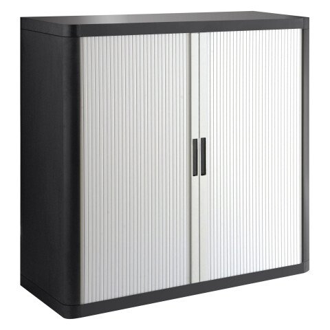 Armario de oficina poliestireno desmontable Easy Office Alt. 104 x An 110 cm Negro Puerta persiana Blanca