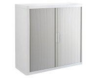 Armoire à rideaux démontable easyOffice 104 x 110 cm corps blanc - rideau blanc / gris