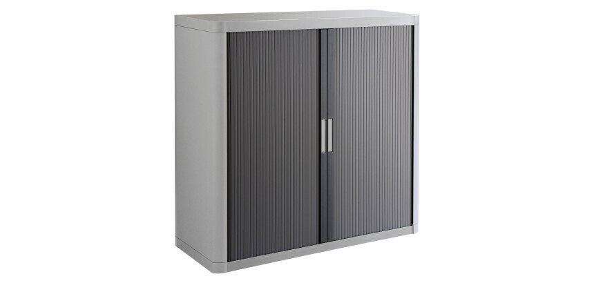 Schrank niedrig H 104 x B 110 cm mit Easy Office-Vorhängen, Plastikkorpus, Metallkonstruktion