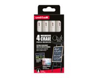 Rotulador borrable tiza Uni Ball Chalk, punta biselada 1,8 a 2,5 mm blanco - Paquete de 4