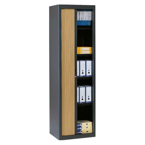 Armoire haute à rideaux démontables décor bois Largeurs spécifiques 200 x 60 cm corps anthracite