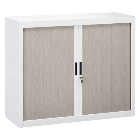 Armario de oficina metálico desmontable Bruneau Alt. 100 x An. 120 cm Blanco Puerta persiana roble Gris