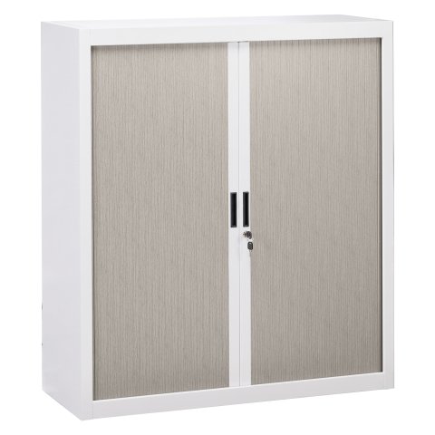Armario de oficina metálico desmontable Bruneau Alt. 136 x An. 120 cm Blanco Puerta persiana roble gris