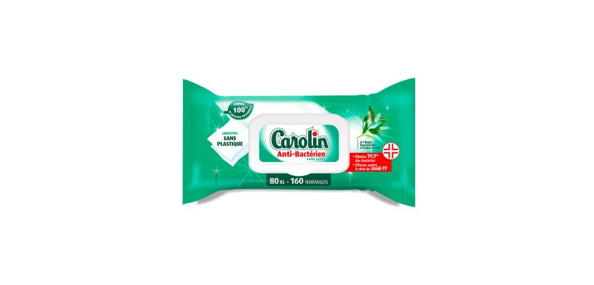 Lingettes nettoyantes extra-larges Carolin anti-bactérien - Arbre à thé - Paquet de 80