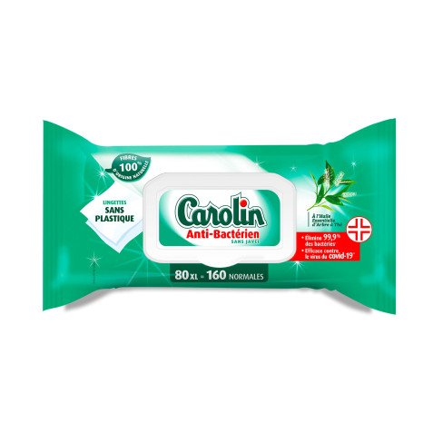 Lingettes nettoyantes extra-larges Carolin anti-bactérien - Arbre à thé - Paquet de 80