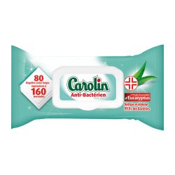 Lingettes nettoyantes extra-larges Carolin anti-bactérien - Eucalyptus - Paquet de 80