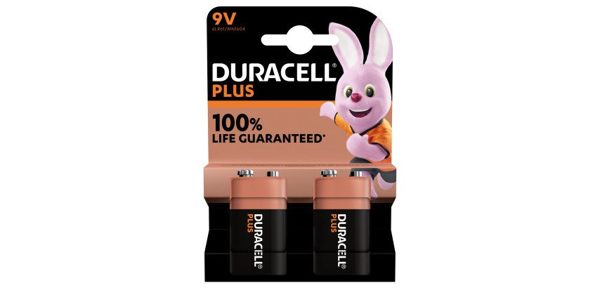 Pile Alcaline 9V - 6LR61 Duracell Plus- Blister de 2 piles 9 volts
