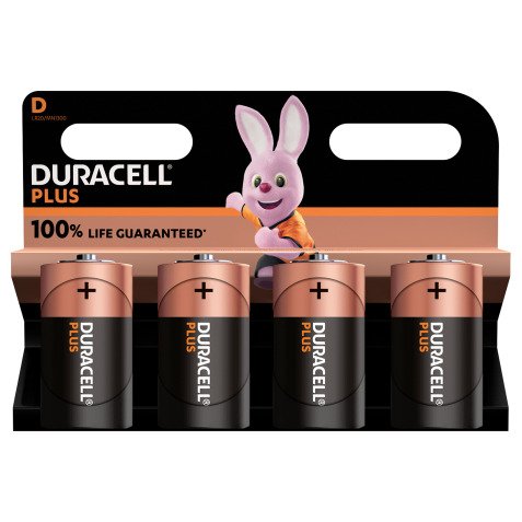 Duracell Plus - Pack of 4 Alkaline D/LR20 Batteries - 1.5 V