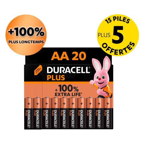 Duracell Plus - Pack de 20 piles Alcalines AA/LR06 - 1,5 V