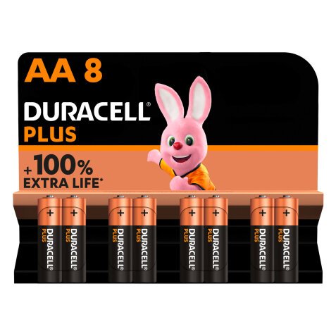 Pile Alcaline AA LR6 Duracell Plus - Blister de 8