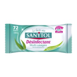 Lingettes nettoyantes désinfectantes surfaces Sanytol - Paquet de 72