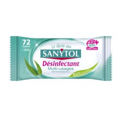 Lingettes nettoyantes désinfectantes surfaces Sanytol - Paquet de 72