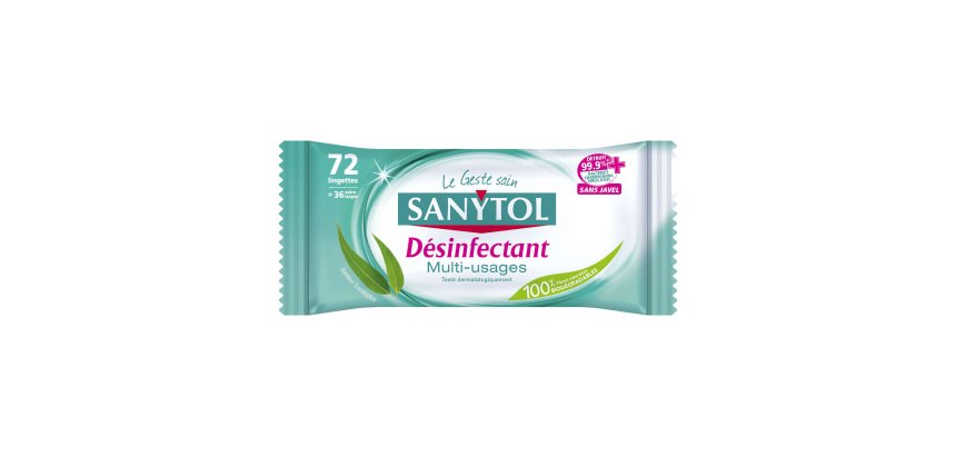 Lingettes nettoyantes désinfectantes surfaces Sanytol - Paquet de 72