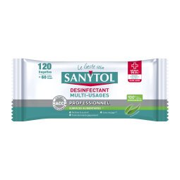 Lingettes nettoyantes désinfectantes surfaces Sanytol - Paquet de 120