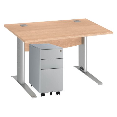 Pack bureau L 120 cm Excellens métal + caisson mobile 3 tiroirs petite largeur Bruneau Aluminium
