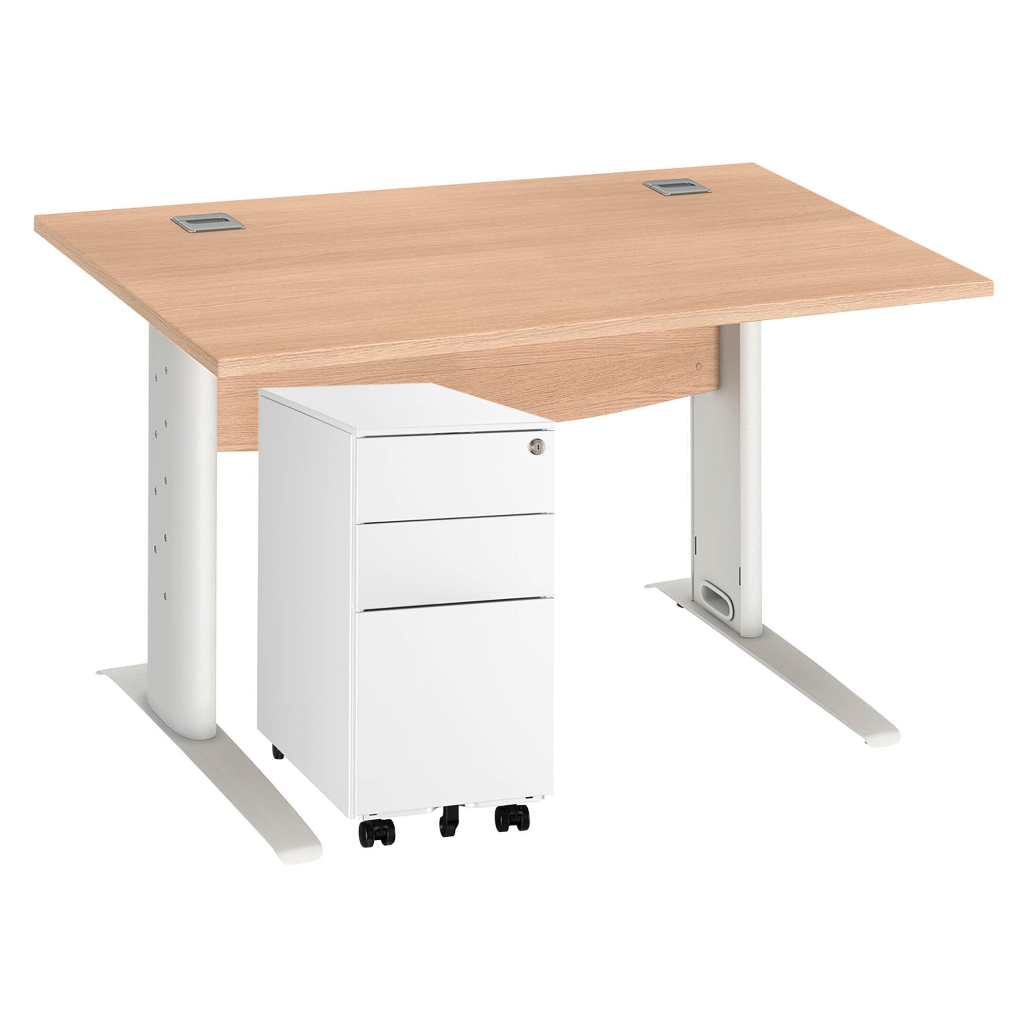 Pack desk W 120 cm Excellens metal +  mobile drawer cabinet 3 drawers small width Bruneau white 