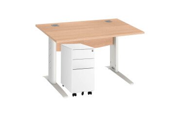Pack desk W 120 cm Excellens metal +  mobile drawer cabinet 3 drawers small width Bruneau white 