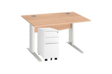 Pack bureau L 120 cm Excellens métal + caisson mobile 3 tiroirs petite largeur Bruneau Blanc