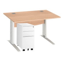 Pack werkpost B 120 cm Excellens metaal + mobiel ladeblok 3 laden kleine breedte Bruneau wit 