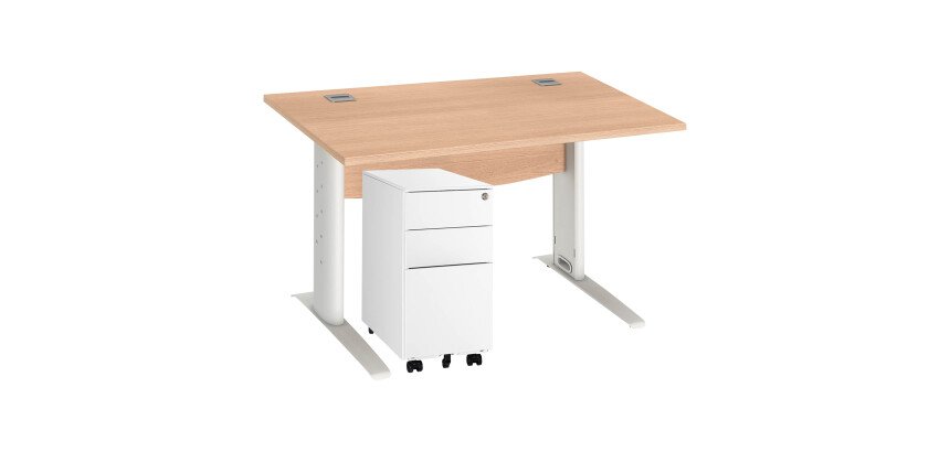 Pack bureau L 120 cm Excellens métal + caisson mobile 3 tiroirs petite largeur Bruneau Blanc