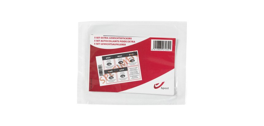 Bpost Paquet de 5 étiquettes bpack poids extra. (Cet article n'est pas pris en compte dans le calcul d'éventuels frais de port, et ne donne pas droit aux cadeaux)
