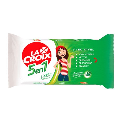 Lingettes nettoyantes avec Javel La Croix 5 en 1 sols et surfaces - Paquet de 50