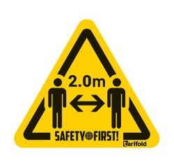 Señal adhesiva Safety First "Guarda una distancia de 2 metros" 150 x 170 mm - bolsa de 4 triangulos